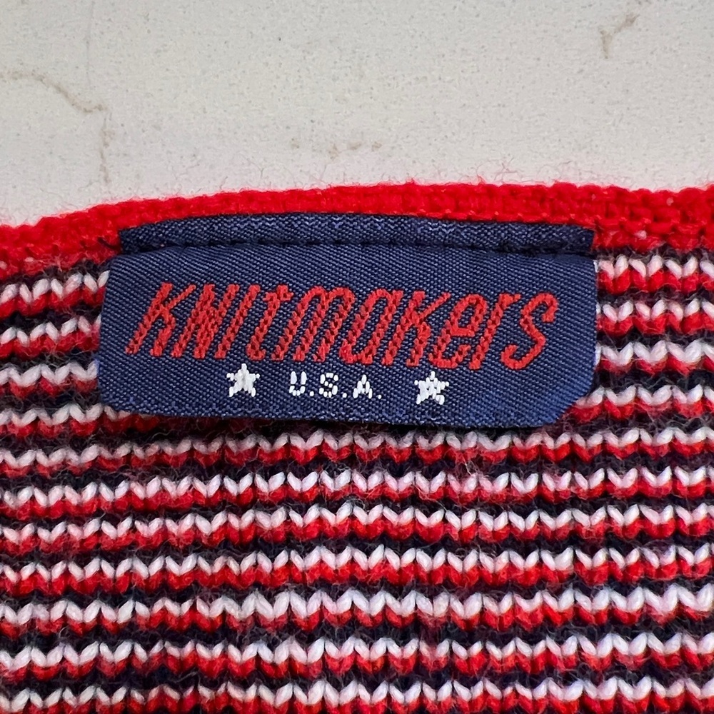 Vintage 90s Knitmakers USA Patriotic Stars & Stripes Red White Blue Scarf OS - Picture 6 of 8